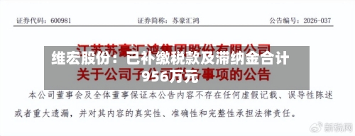 维宏股份：已补缴税款及滞纳金合计956万元-第2张图片